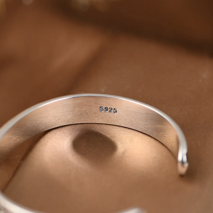 Buddha Stones925スターリングシルバーオーム・マニ・パドメ・フムダブルドルジェ 刻印入り ウィズダムカフブレスレット バングル