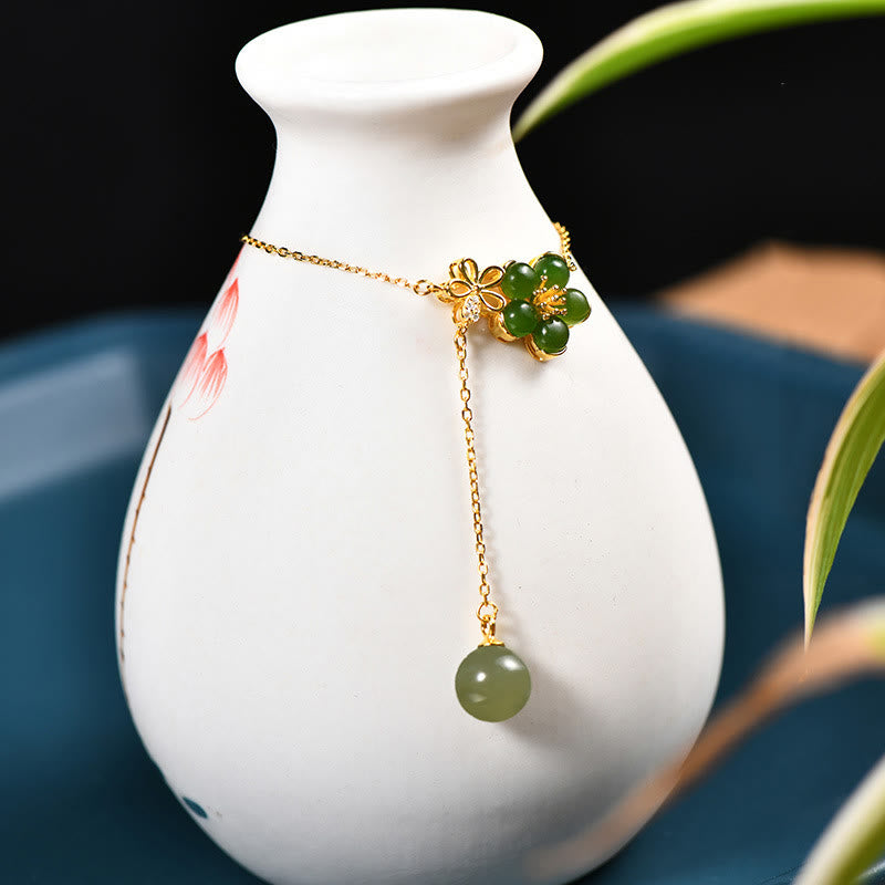 Buddha Stones925スターリングシルバー和田シアン翡翠梅花デザイン幸運ネックレスペンダント