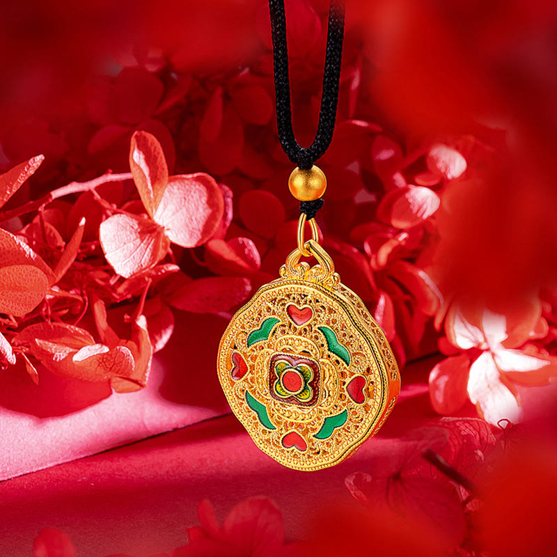Buddha Stonesの花と愛のハートの銅製富のネックレスペンダント