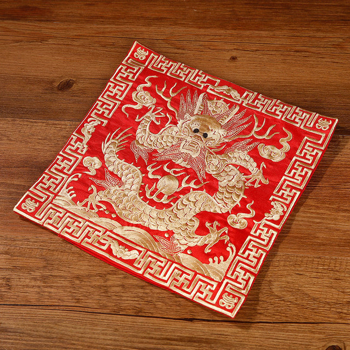 Buddha Stones鳳凰 龍 麒麟 刺繍 カップマットパッド ティーカップコースター スクエア カンフーティーマット