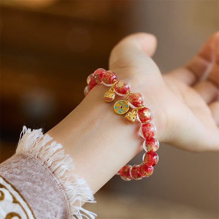 Buddha Stones金呑み獣 銅貨 幸運のお守り 琉璃ガラスビーズ 幸運ブレスレット
