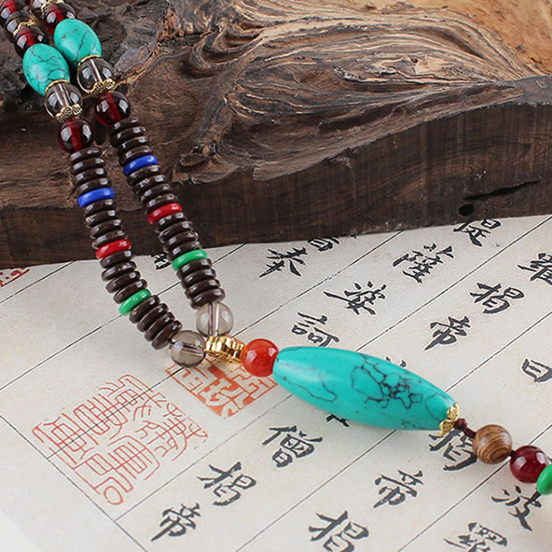 Buddha Stonesウェンジウッドターコイズストーン保護落ち着いたネックレスペンダント