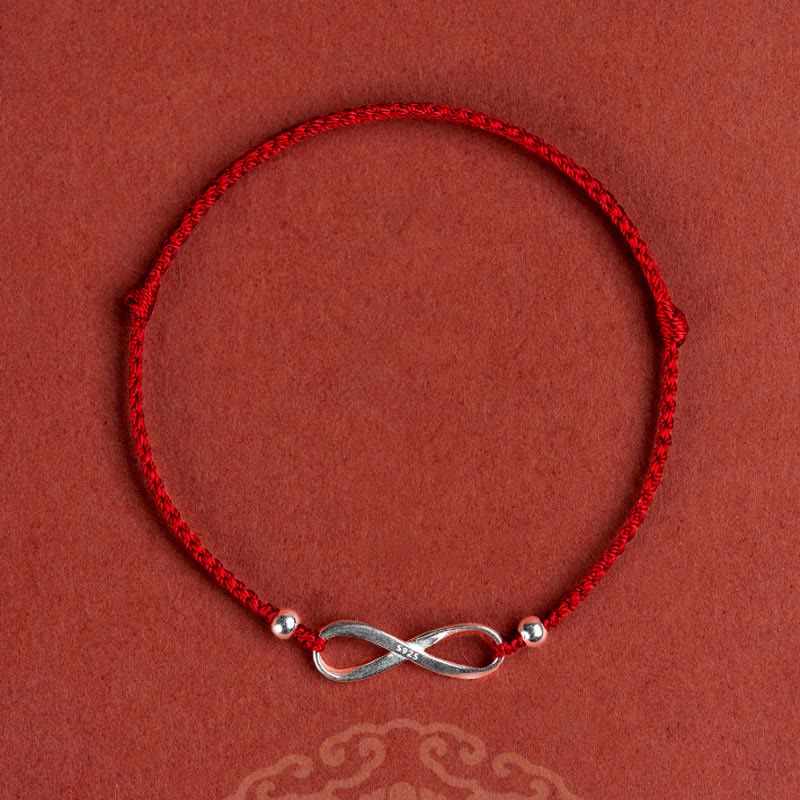 Buddha Stones925スターリングシルバー エンドレスノット 幸運の守り レッドストリングブレスレット アンクレット