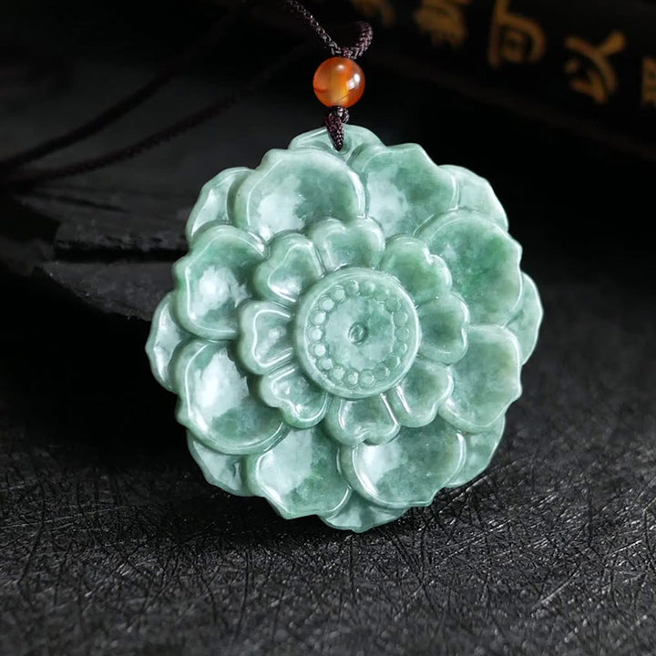 Buddha Stones蓮模様 翡翠 幸運 繁栄 ネックレス ペンダント