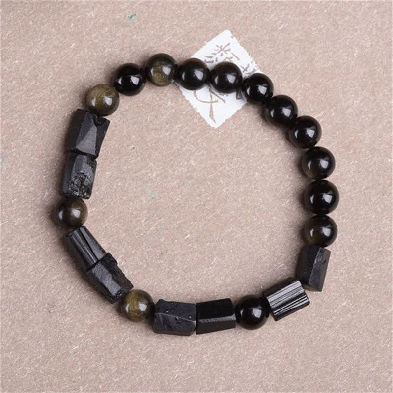 Buddha Stonesゴールドシーンオブシディアン ブラックトルマリン ウェルスブレスレット