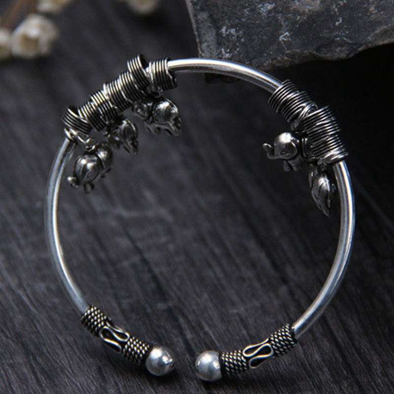 Buddha Stones925スターリングシルバー エレファント強さブレスレットバングル
