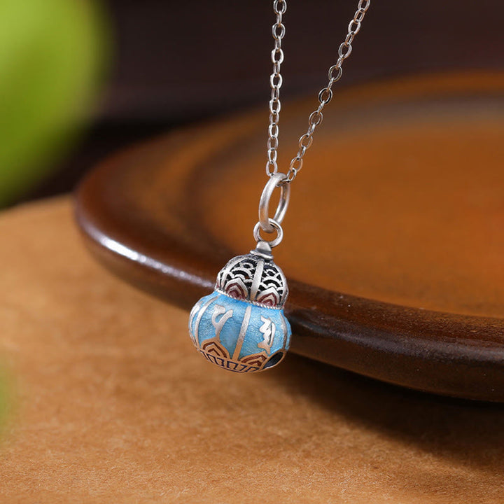 Buddha Stones999スターリングシルバーOm Mani Padme Hum彫刻入り ひょうたんデザイン 知恵のネックレスペンダント
