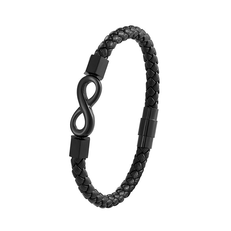 Buddha Stonesエンドレスノット チタンスチール インフィニティレザー ウィーブ バランスブレスレット