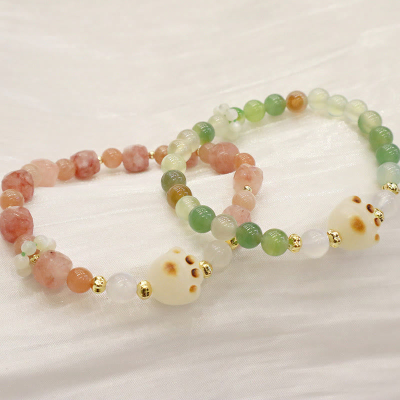 Buddha Stonesグリーンアゲート サンストーン キャッツアイ 菩提樹 猫の足サポートブレスレット - image 2