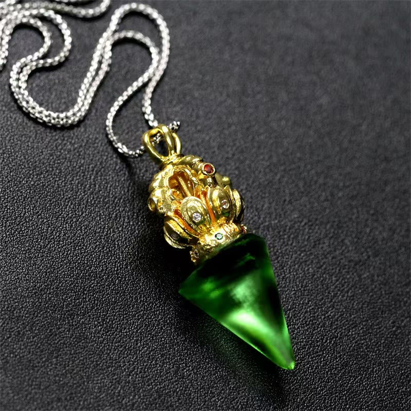 Buddha Stonesチベットドルジェ金剛杵4本爪蓮華水晶の強さのネックレスペンダント