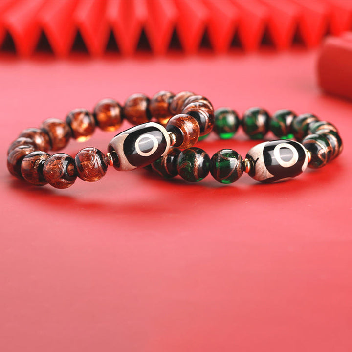 Buddha Stonesチベット九眼珠三眼珠琉璃ガラス玉富のブレスレット