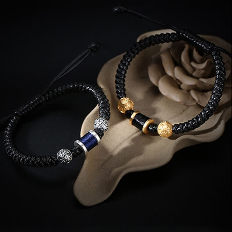 Buddha Stones999 スターリングシルバー 銅コインビーズ 銅バランス編み紐ブレスレット