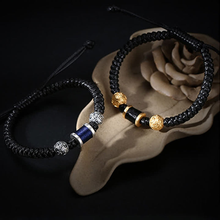 Buddha Stones999 スターリングシルバー 銅コインビーズ 銅バランス編み紐ブレスレット