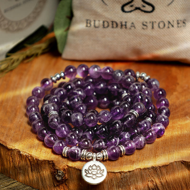Buddha Stones天然アメジスト浄化Malaブレスレット