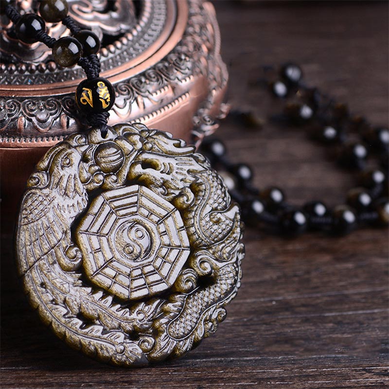 Buddha Stonesゴールデンオブシディアン ヒーリングエネルギーネックレスペンダント