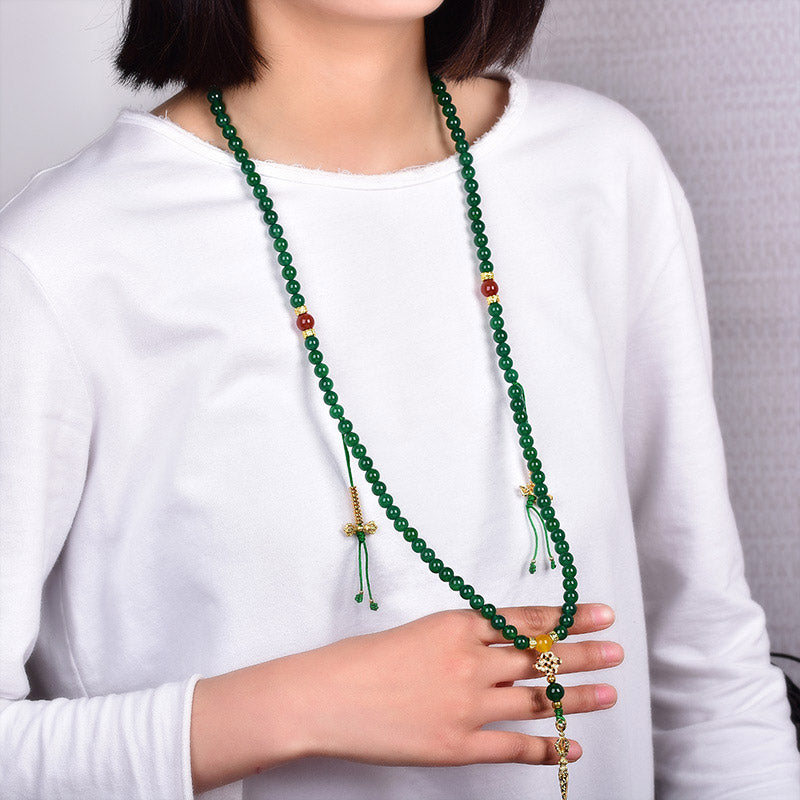 Buddha Stones108個入り 天然グリーン瑪瑙 成功のブレスレットMala