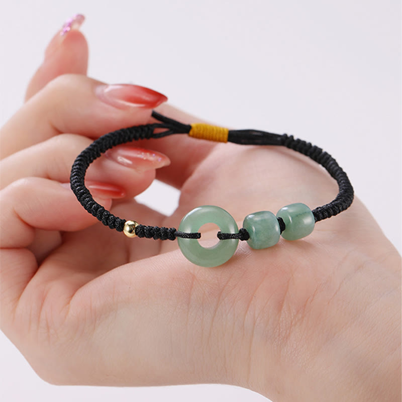 Buddha Stones2個入り グリーンアベンチュリン ホワイトジェイド 平和バックル 幸運 編み込み カップルブレスレット