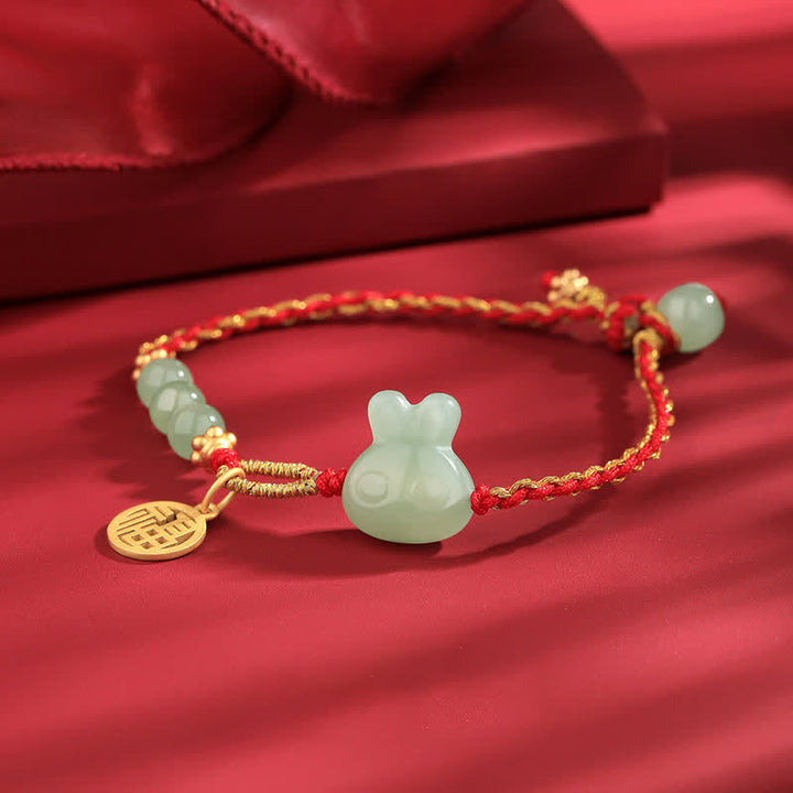Buddha Stones925 スターリングシルバー 卯年 和田翡翠 幸福 幸運 赤い紐ブレスレット