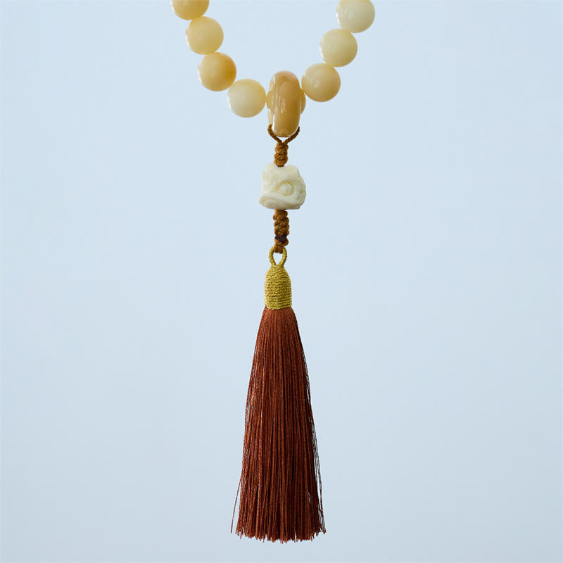 Buddha Stones天然菩提樹 象牙 フルーツ ダンシングライオン チャーム ハーモニータッセル リストMala