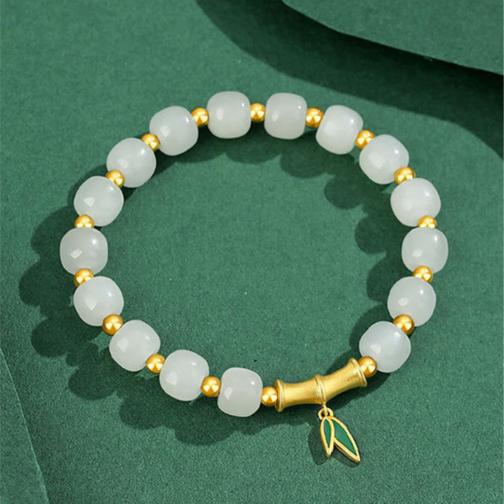Buddha Stones925スターリングシルバー和田白翡翠竹製幸運ブレスレット