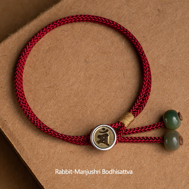 Buddha Stones925 スターリングシルバー ハンドメイド十二支誕生仏シアン 菩提樹 種子保護 編み込み赤紐ブレスレット