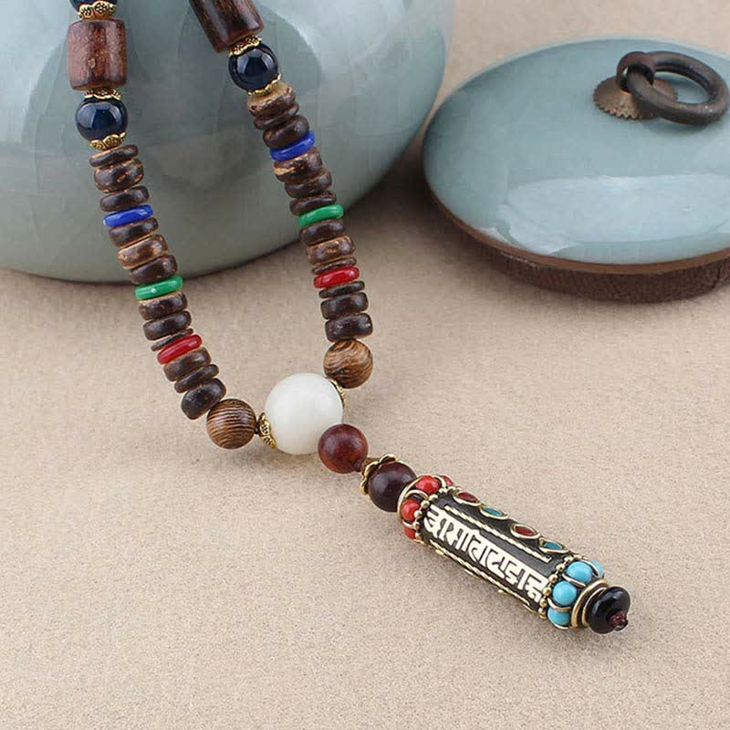 Buddha Stonesチベットオーム・マニ・パドメ・フムビーズウェンジウッドネックレスペンダント - image 4