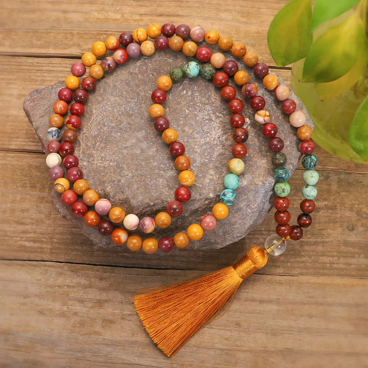 Buddha Stones 108Malaビーズ ムーカイト 感情成長ブレスレット タッセルネックレスペンダント