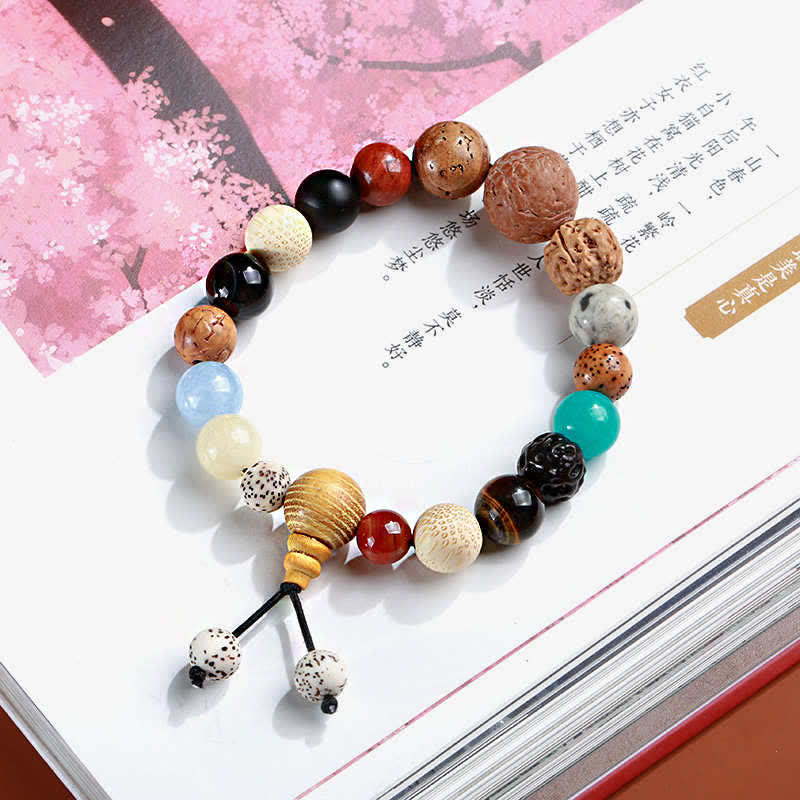 Buddha Stones菩提樹の種子瑪瑙 知恵の調和 手首用Malaブレスレット