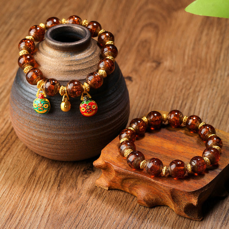Buddha Stones金呑み獣ファミリーチャーム 琉璃ガラスビーズ 幸運ブレスレット