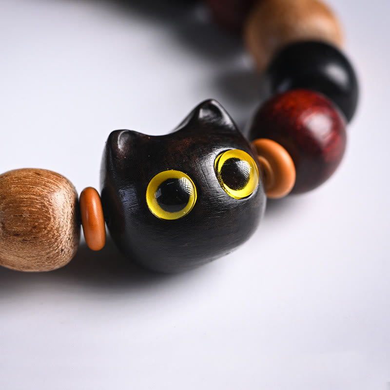 Buddha Stones小葉紫檀黒檀かわいい猫 彫刻守護ブレスレット - image 14