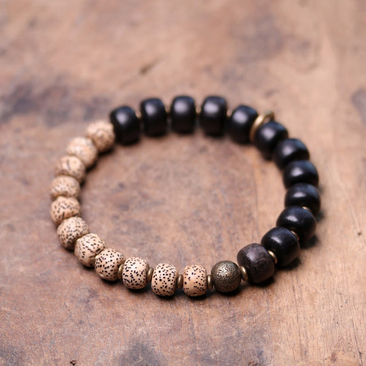 Buddha Stonesチベット菩提樹 黒曜石 黒檀 木 銅 平和ブレスレット