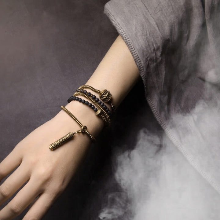 Buddha Stonesヴィンテージ 溶岩石 真鍮 銅 ヒーリング 多層ブレスレット - image 3