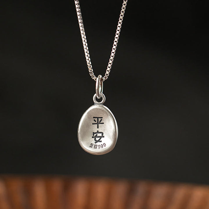 Buddha Stones999スターリングシルバー 平和と喜び 福の字 幸運 925スターリングシルバー チェーンネックレスペンダント