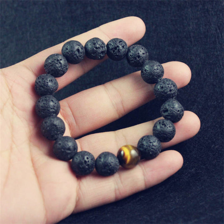 Buddha Stones溶岩石 タイガーアイ 石 平和ヒーリングブレスレット