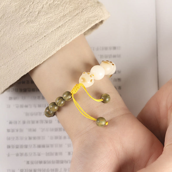 Buddha Stones天然緑白檀菩提樹 猫の足爪治癒ブレスレット - image 5