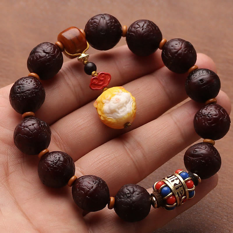 Buddha Stonesチベット菩提樹 シードアゲート ビーズ 幸運 富 タッセルチャーム リストMala