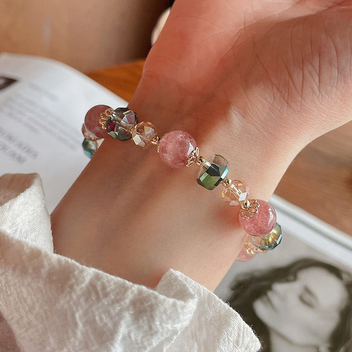 Buddha Stones天然ストロベリークォーツ カラフルクリスタル ポジティブブレスレット
