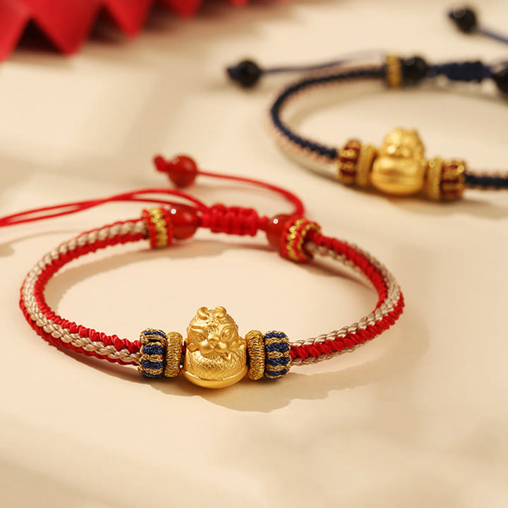 Buddha Stones925スターリングシルバー ベビードラゴン 幸運の力 ハンドメイド編み込みブレスレット