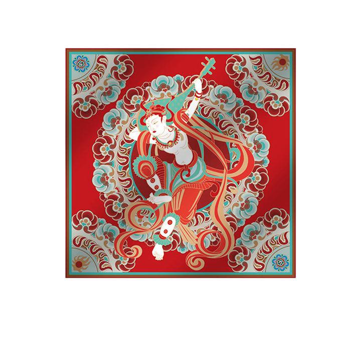 Buddha Stones敦煌 反芻 琵琶 飛翔 フレスコ画 100% 桑絹 スカーフ 高級 6A 敦煌 ショール