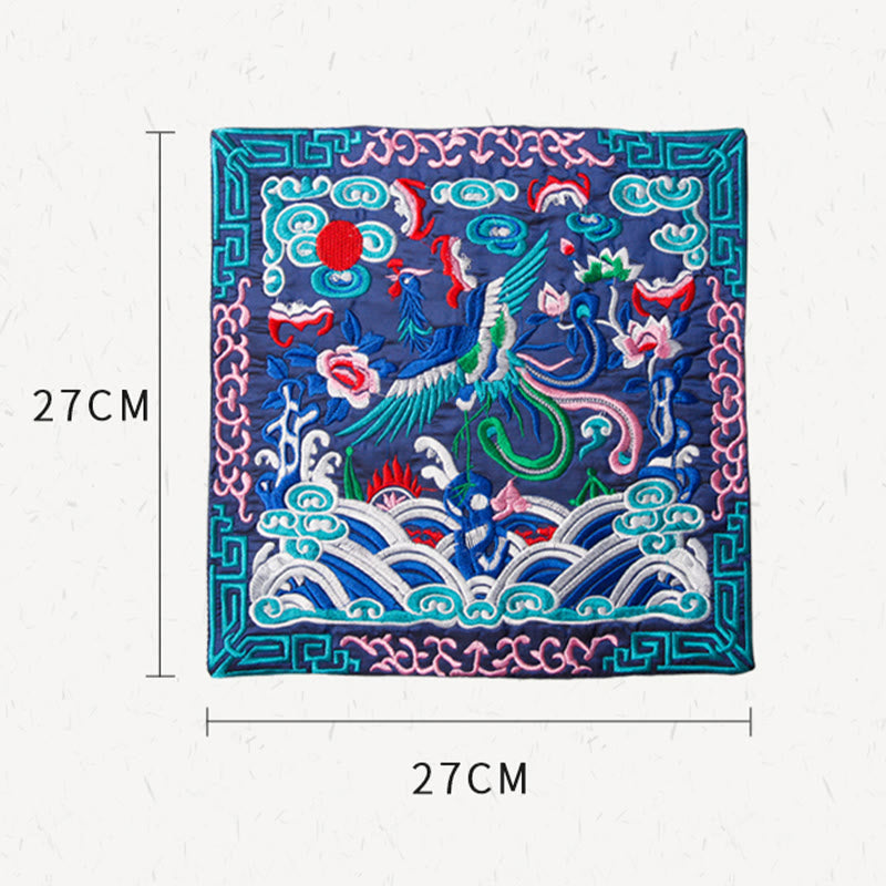 Buddha Stones鳳凰龍 麒麟刺繍 カップマットパッド ティーカップコースター カンフーティーマット