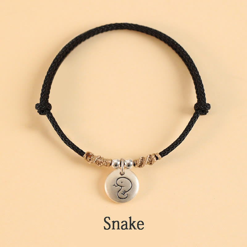 Buddha Stonesハンドメイド999スターリングシルバードラゴン年かわいい中国の十二支幸運編みブレスレット