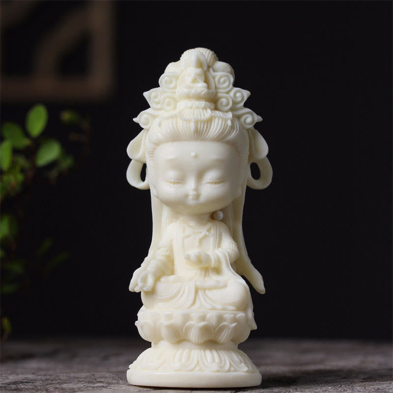 Buddha Stonesミニ象牙フルーツ観音観音菩薩蓮華富のデスク装飾 - image 2