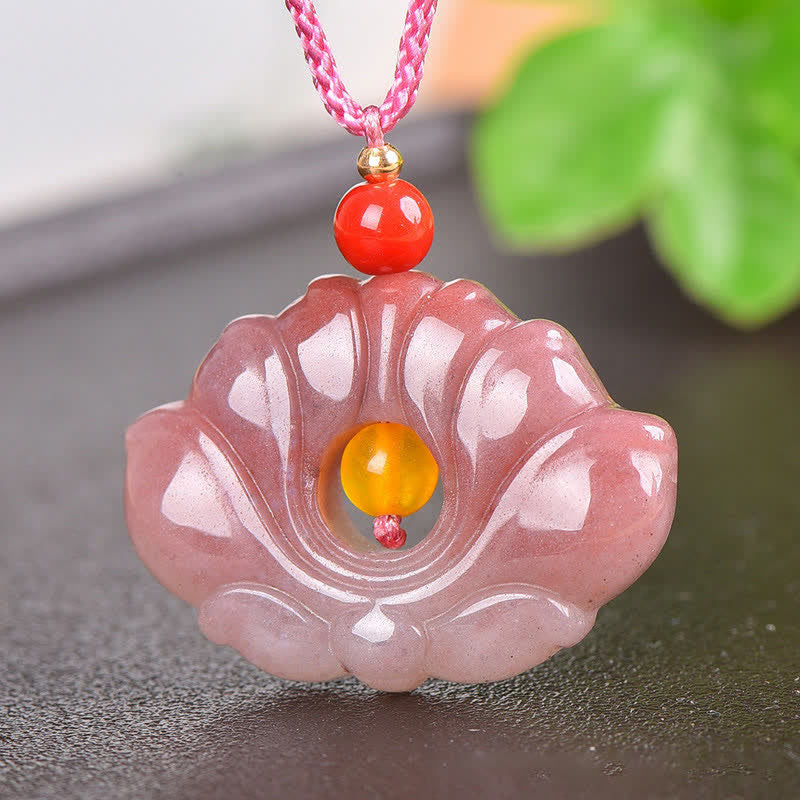 ピンクゴールドシルク翡翠蓮の花の富のネックレスペンダント - image 5