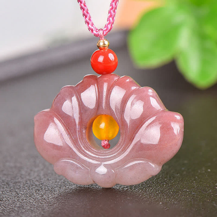 ピンクゴールドシルク翡翠蓮の花の富のネックレスペンダント - image 5