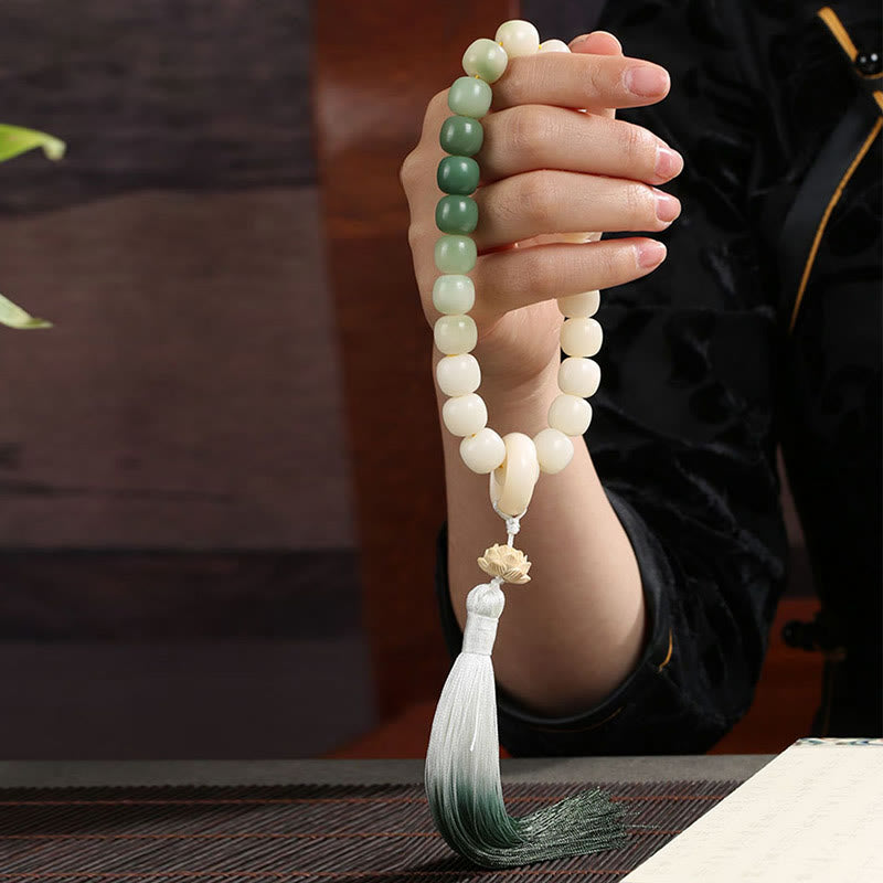 Buddha Stonesナチュラルグラデーション 菩提樹 幸運 マネーバッグ 蓮 知恵 タッセル リストMala