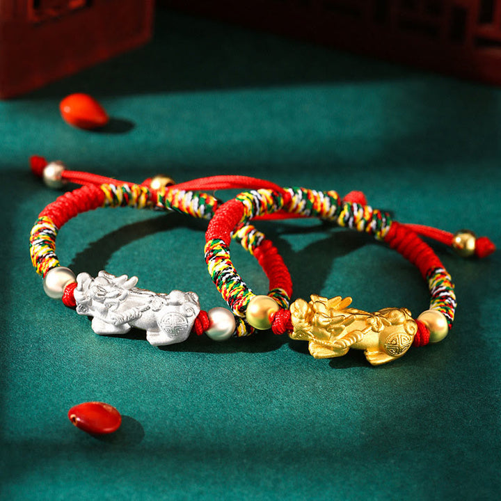 Buddha Stones999 スターリングシルバー 貔貅 富 キングコング ノットストリング 編み込み 子供用ブレスレット