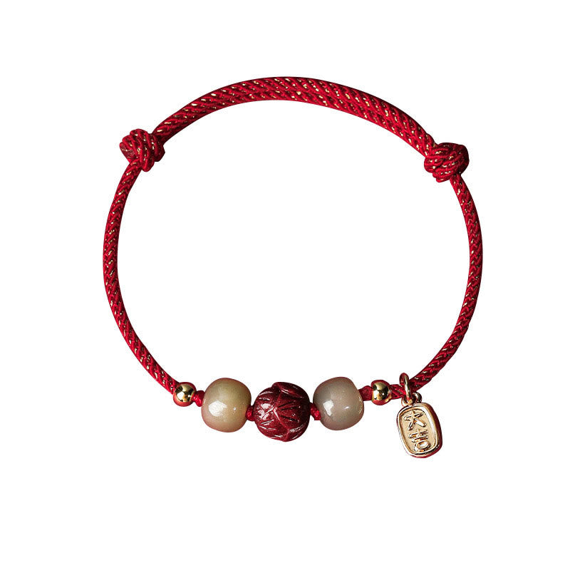 Buddha Stones14K ゴールドメッキ 和田翡翠 辰砂 蓮華 幸運 手作り ロープブレスレット - image 5