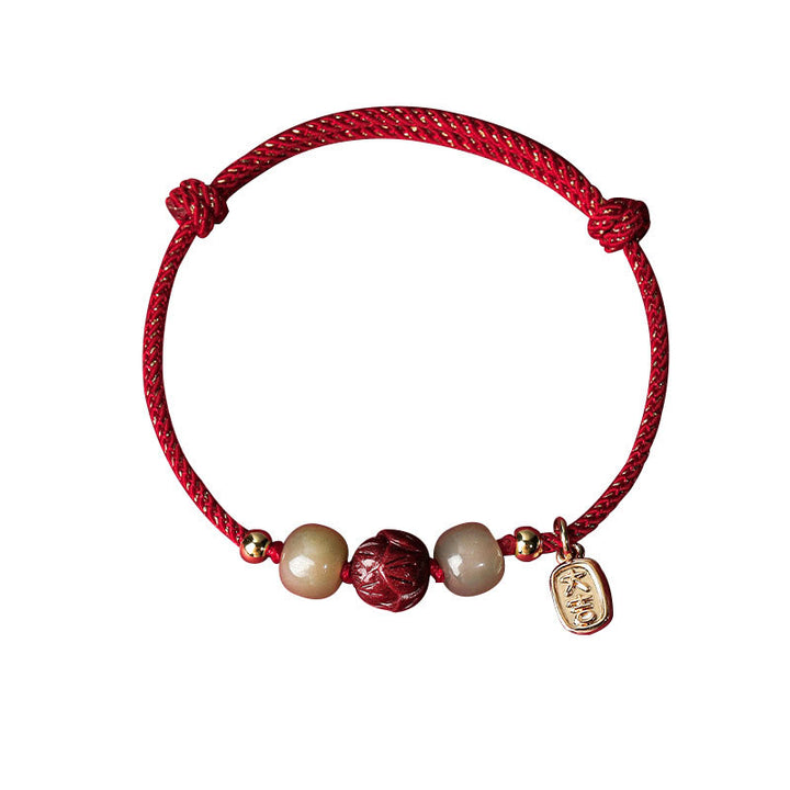 Buddha Stones14K ゴールドメッキ 和田翡翠 辰砂 蓮華 幸運 手作り ロープブレスレット - image 5