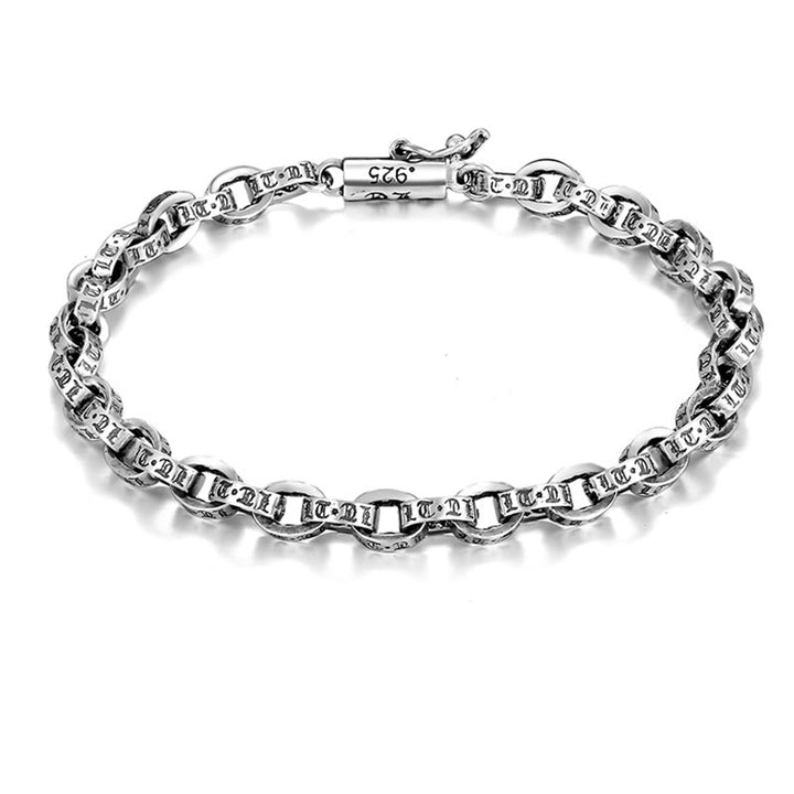 Buddha Stones925 スターリングシルバーオーム・マニ・パドメ・フム彫刻デザイン 創造性 メタルブレスレット