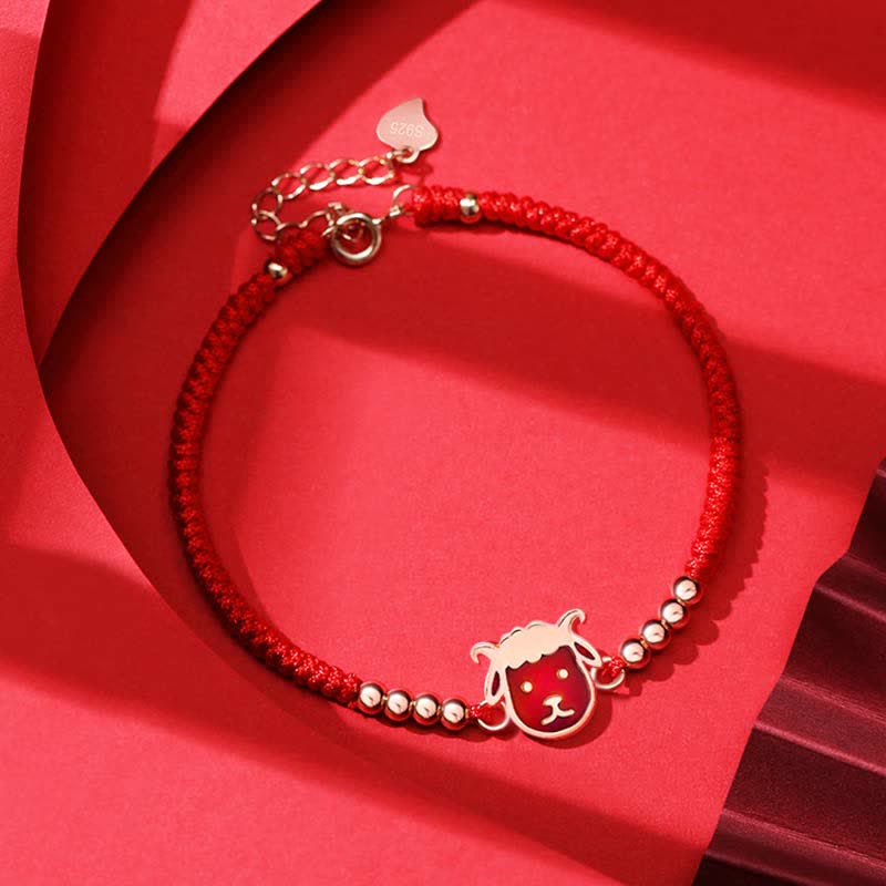Buddha Stones925スターリングシルバー 中国十二支 幸運 信仰 変色赤紐ブレスレット